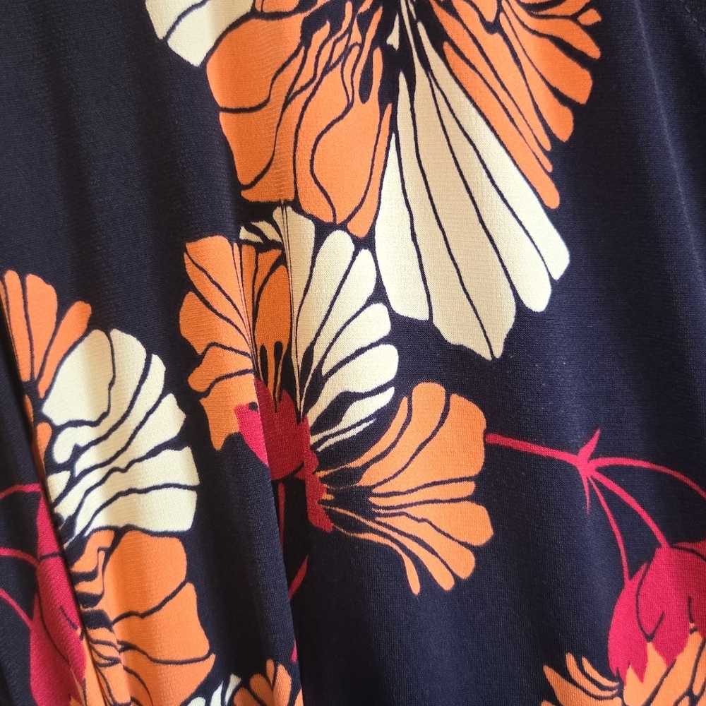 Floral Sleeveless Wrap Dress - Dark blue and Orange 20W - Picture 4 of 5